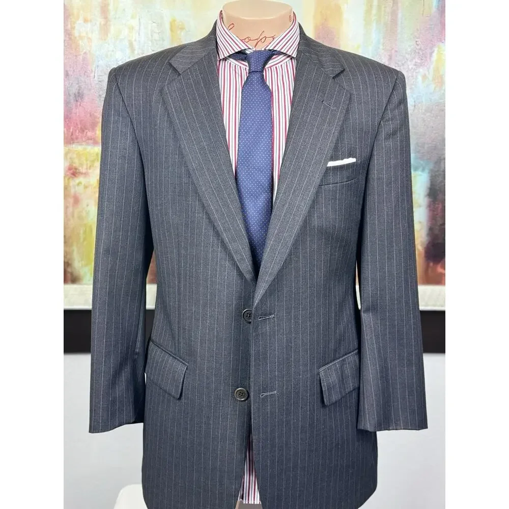 Brooks Brothers Mens Charcoal Gray Pinstripe 2 Piece Suit 40R Pant 35/29
